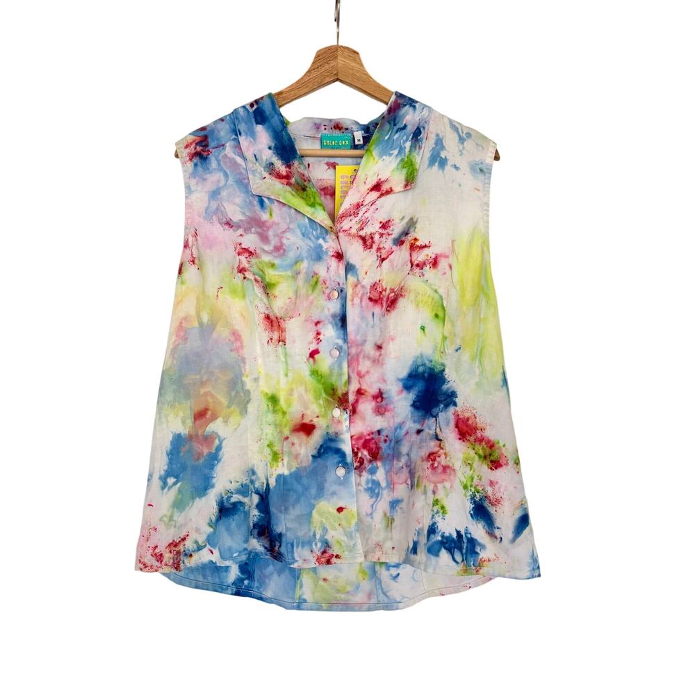 Chloe Cox Upcycled / Handmade Tie Dye Sleeveless Linen Tank - Size Medium, NWT